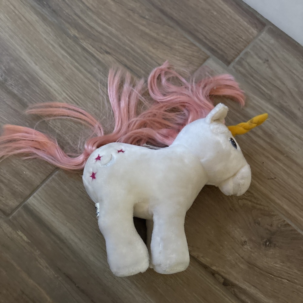 Vintage My Little Pony Moondancer Unicorn Plush Hasbro Softies 1984 White 10in
